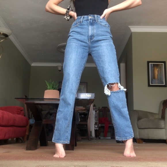 PLT petite high waisted distressed straight jean - Picture 2 of 6